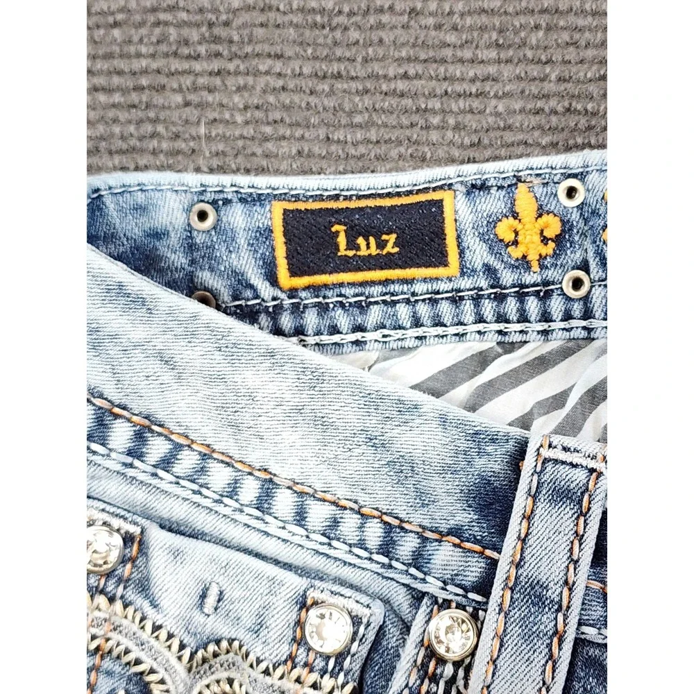 Rock Revival Luz Bootcut Jeans Women 29 Blue Acid Wash Embellished Y2K - Picture 9 of 13